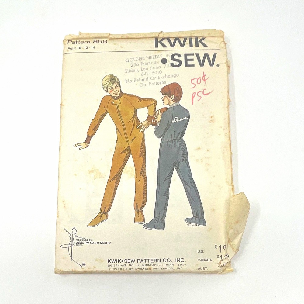 Kwik Sew 858 Vintage Original Boys/Child Sleeper Sewing Pattern Ages 10-14